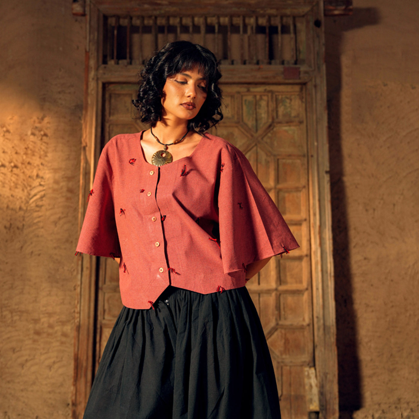 Terracotta Hand-Embroidered Soft Khaddar 2-Piece Suit